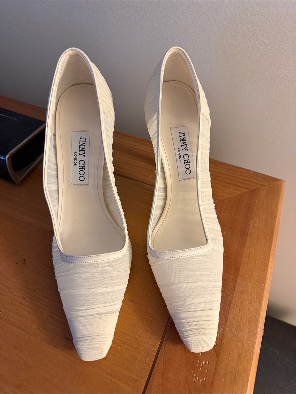 Jimmy Choo Cream Pointed-Toe Ruched Pumps - Picture 6 of 7